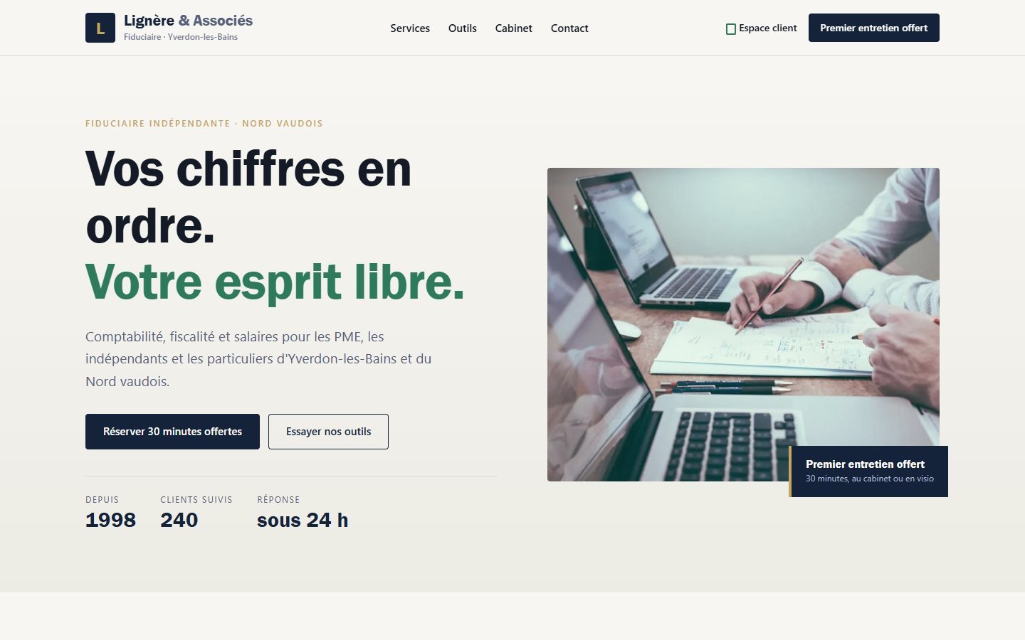 Le site Lignère & Associés sur ordinateur