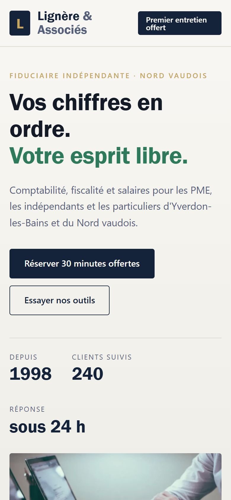 Le site Lignère & Associés sur mobile