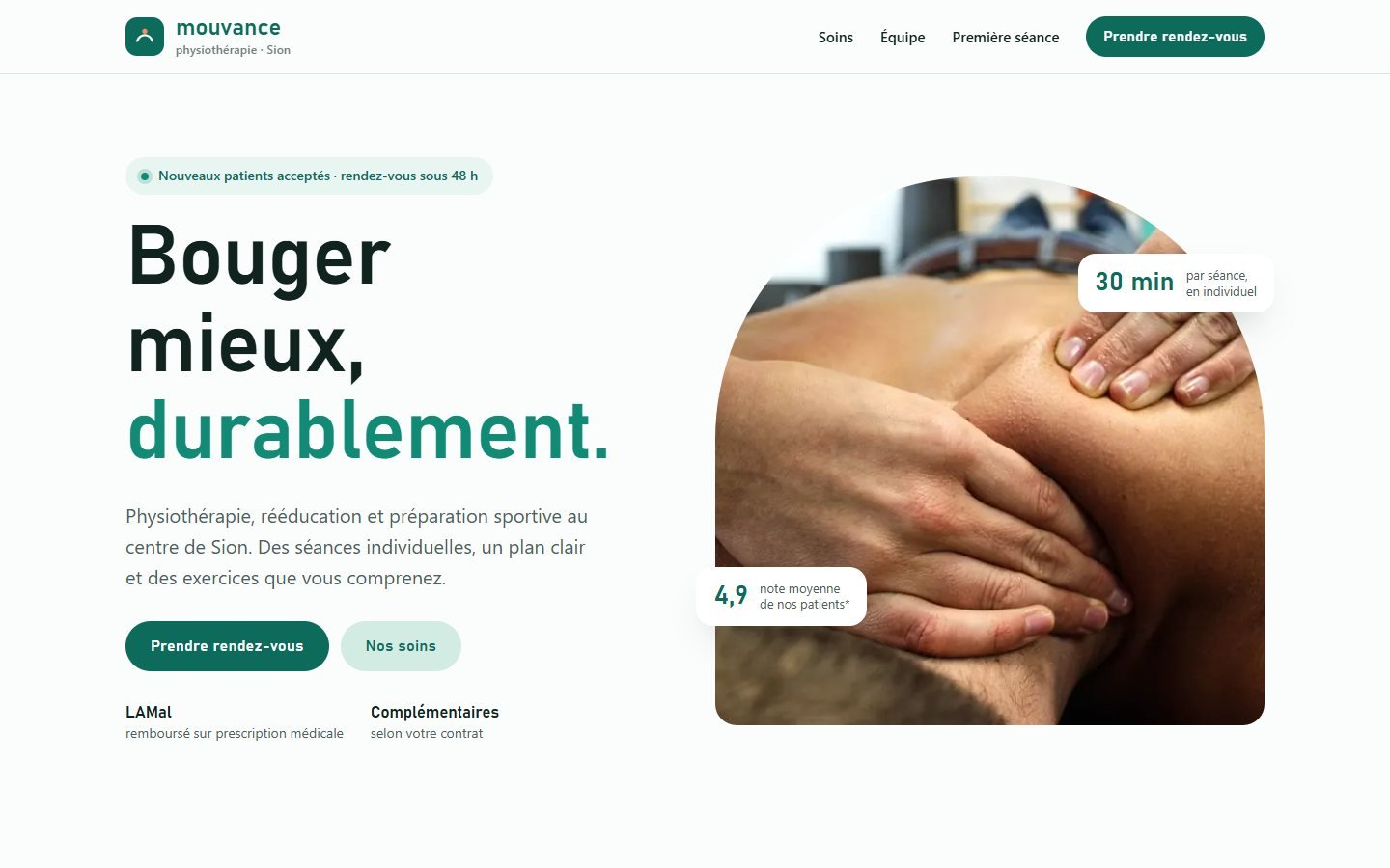 Le site Mouvance Physiothérapie sur ordinateur