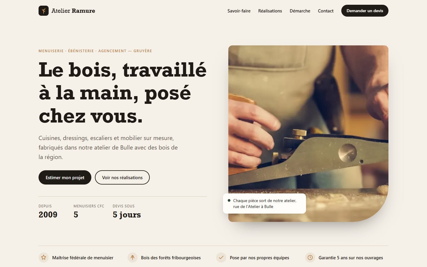 Le site Atelier Ramure sur ordinateur