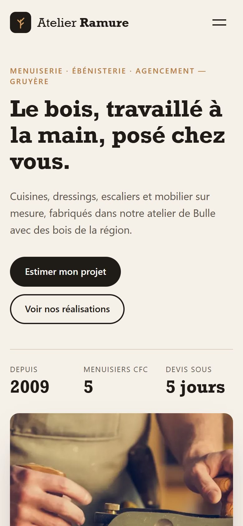 Le site Atelier Ramure sur mobile