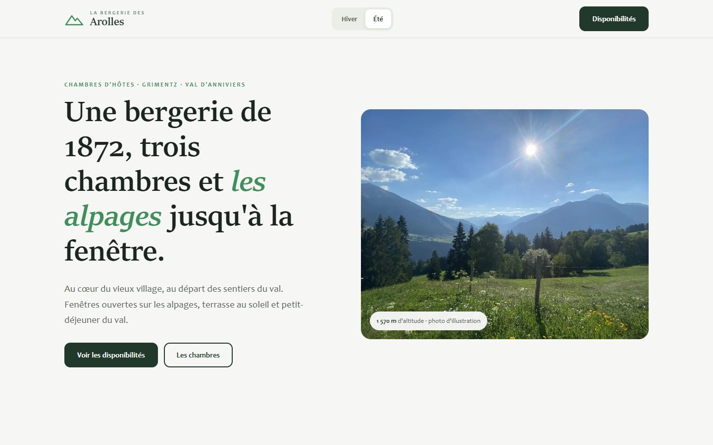 Le site La Bergerie des Arolles sur ordinateur