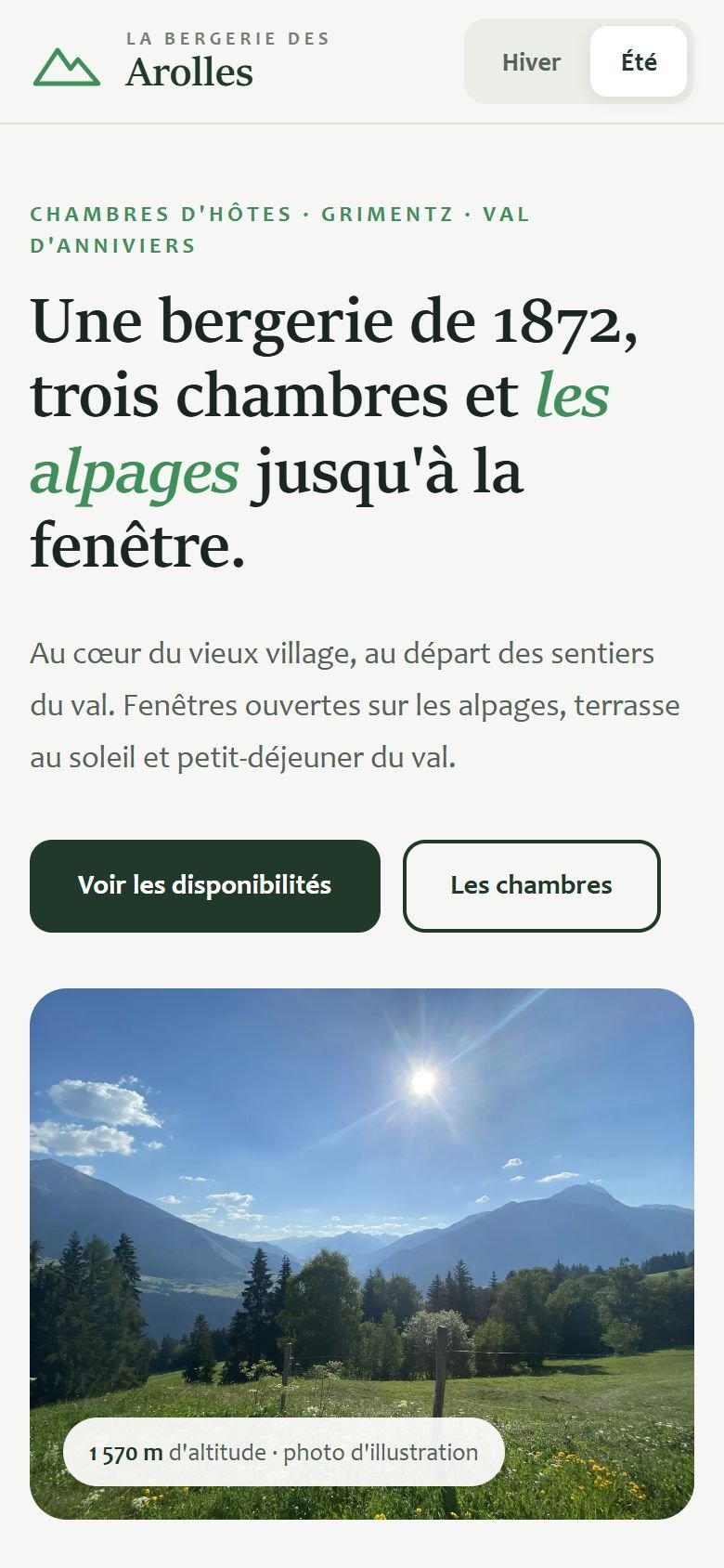 Le site La Bergerie des Arolles sur mobile